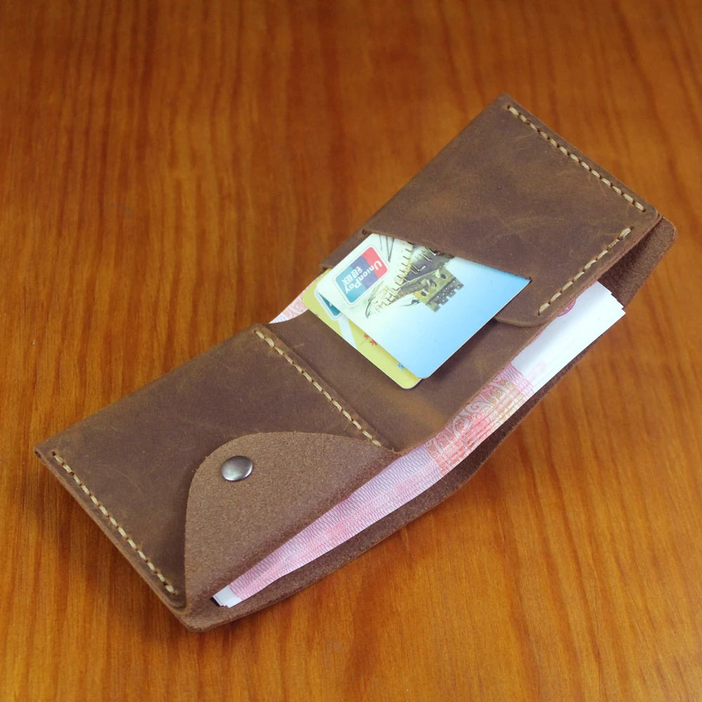 Luxury Handmade Genuine Leather Men Wallet Bifold Purse Male Wallets Short Money Clip Vintage Leather Money Bag with zip pocket