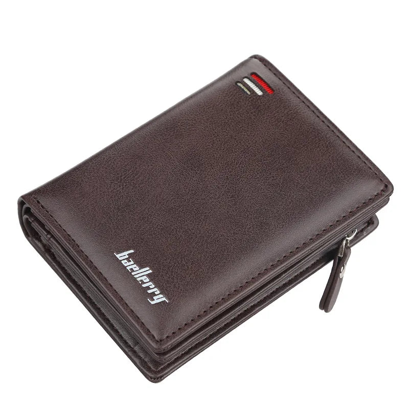 Baellerry Men PU Leather short Wallet With Zipper Coin Pocket Vintage Big Capacity Male Short Money Purse Card Holder