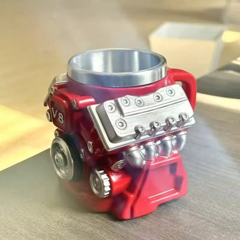 Mechanical V8 V6 Engine Resin Coffee Mug Personalized Inner Liner Simple Design Kitchen Bar Home Gift Idea