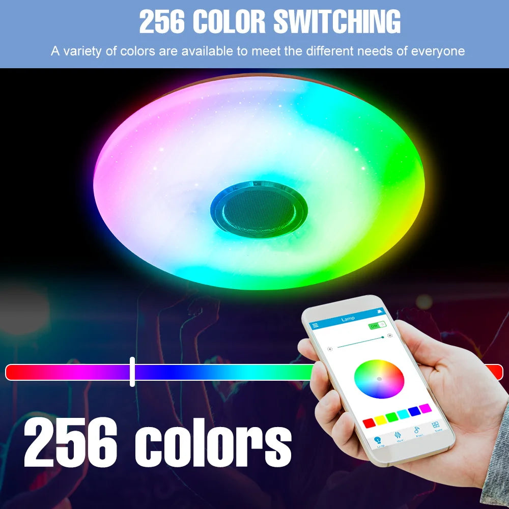 100W RGB LED Smart Ceiling Light AC100-240V Bluetooth Connection APP Remote Control Dimmable Chandelier With Speakers Music Lamp