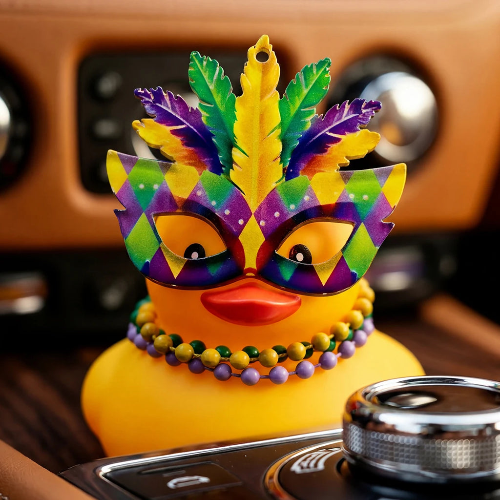 Cute Mask Party Rubber Duck Car Dashboard Decor Funny Car Accessories for Stress Relief Desk Ornament Novelty Gifts for Friends