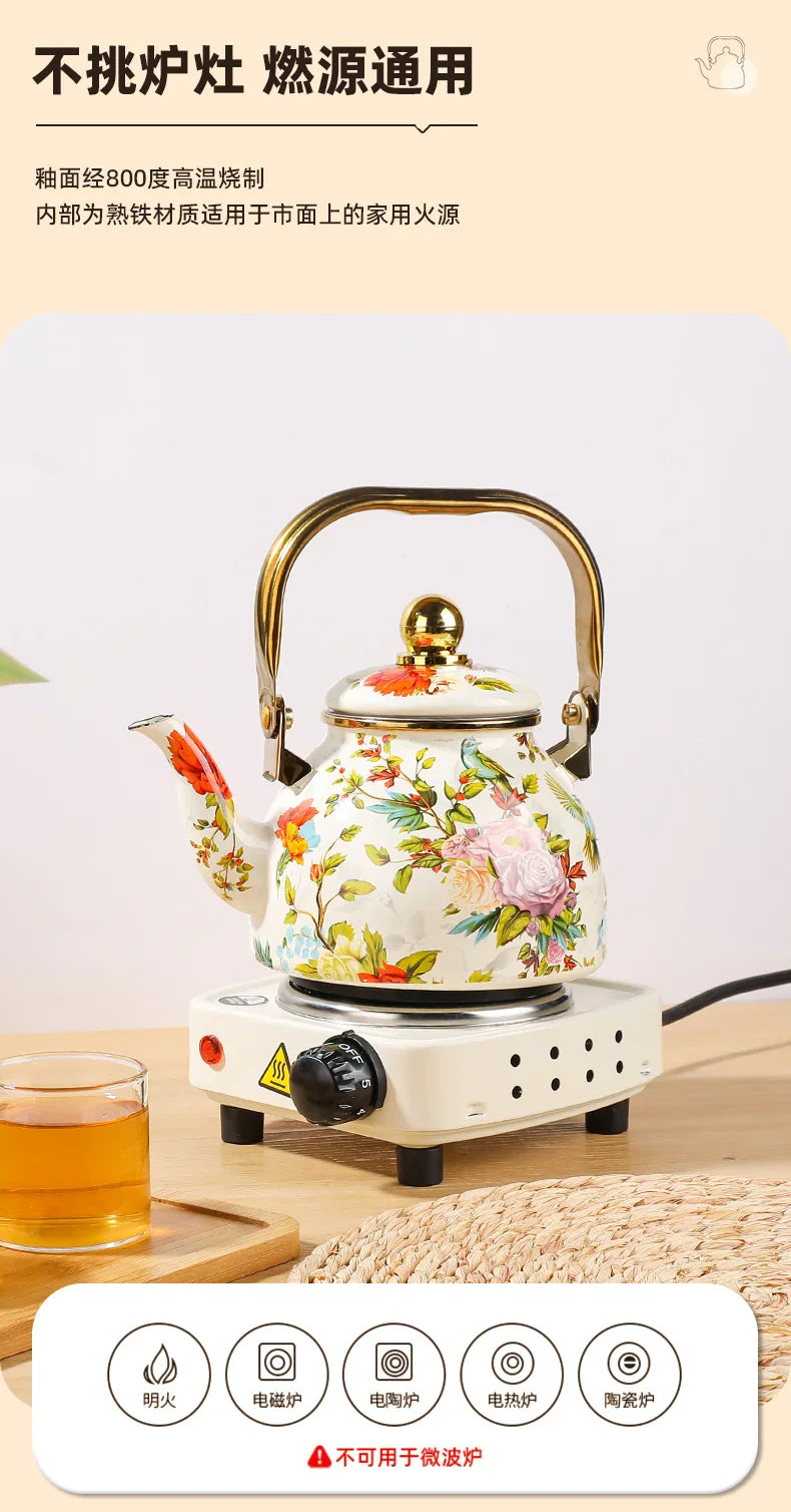 1.2L Household Enamel Boiling Kettle Outdoor Kitchen Cookware Can Make Coffee Milk Boiling Water Kettle