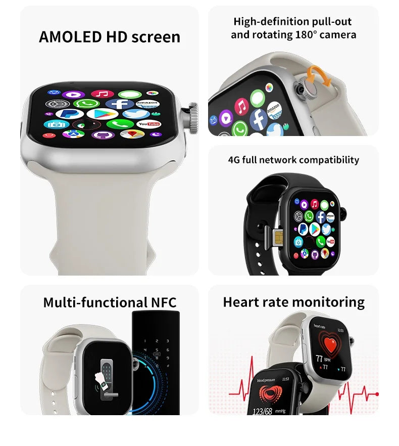 5G LTE VP19 Pro Android 10.0 S11 Smart Watch 2.29'' AMOLED Display Smartwatch With 80W Pull-out Camera Face/Fingerprint Unlock