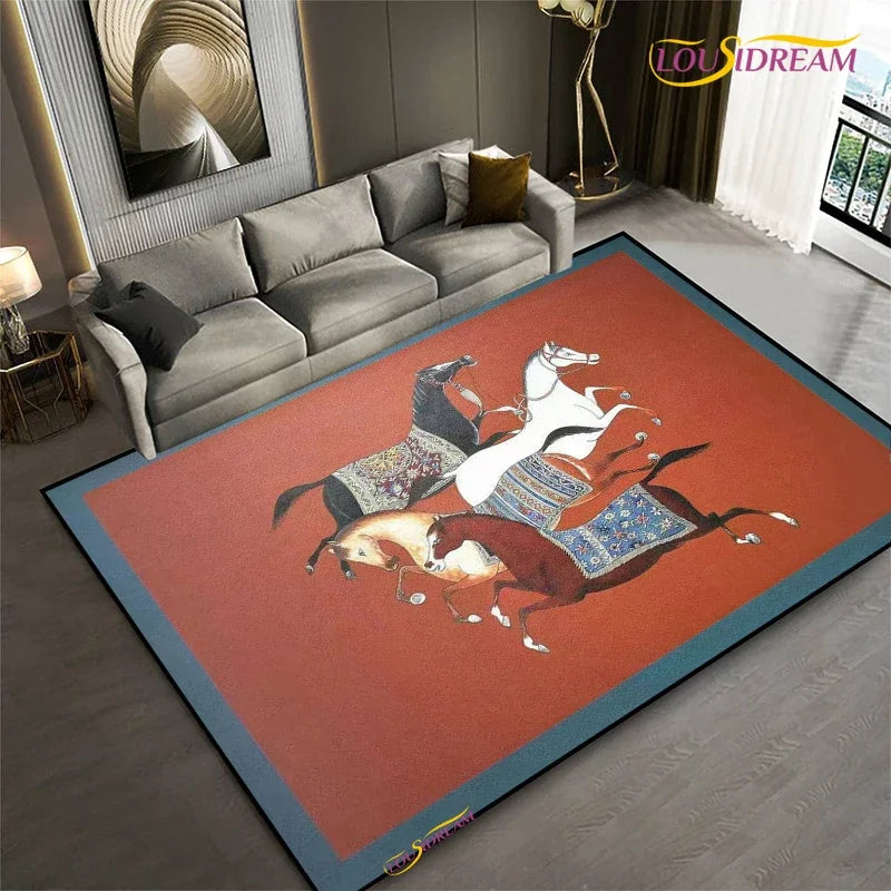 Fashion Ethnic Frame Horse Carpet Living Room bedroom yoga rugs kitchen Door Kids Un-Slip Mats Alfombra birthday gift Poster Mat
