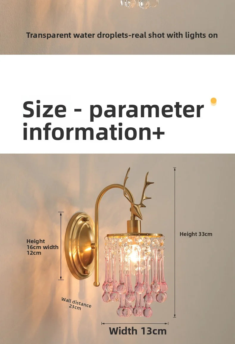 Crystal Wall Lamp - LED American Retro Bedroom Staircase Living Room And Background Wall Light Charging Function Without Wiring