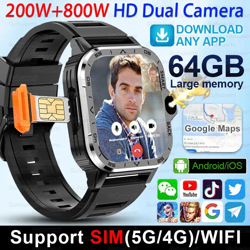 PGD Android Smart Watch Men GPS 16G/64G ROM Storage HD Dual Camera 4G 5G SIM WIFI Wireless Fast Internet Access Watch