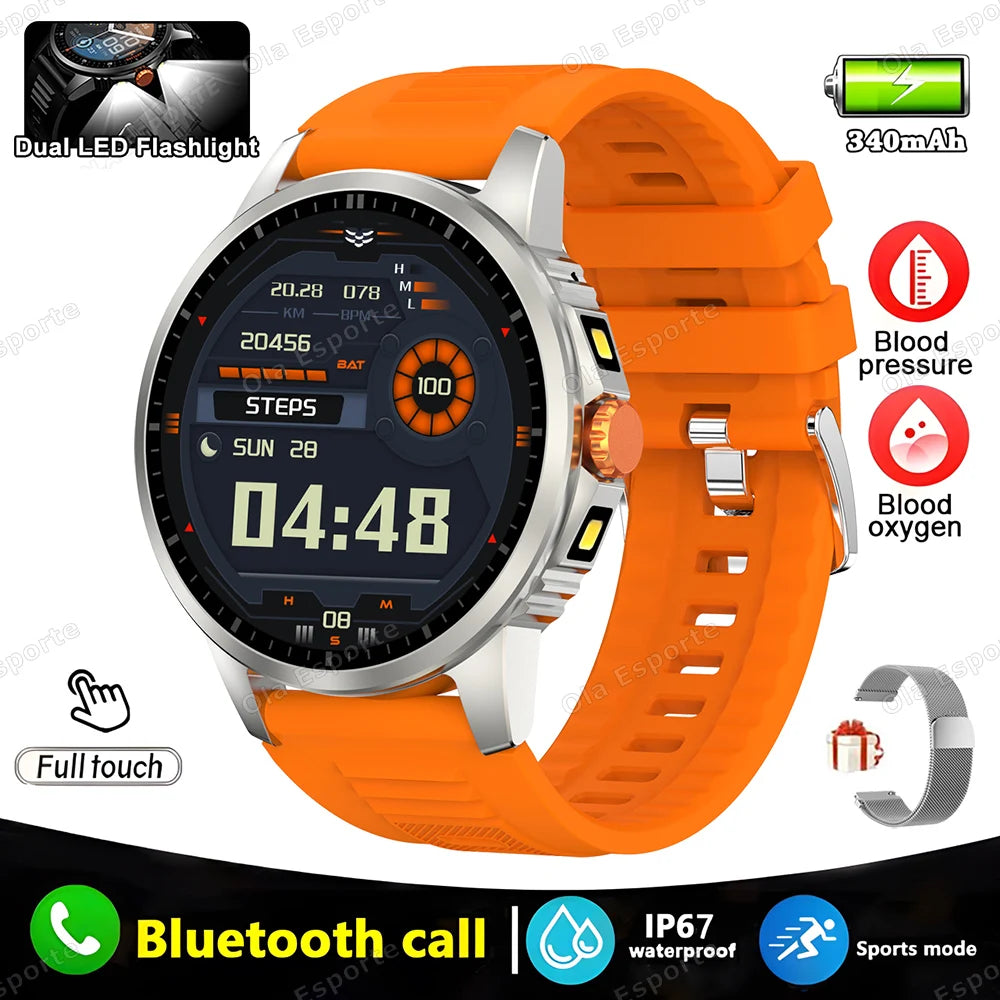 2025 New Men's GPS Sports Smart Watch 1.53'' AMOLED Display LED Flashlight Heart Rate Bluetooth Call 5ATM Waterproof Smartwatch