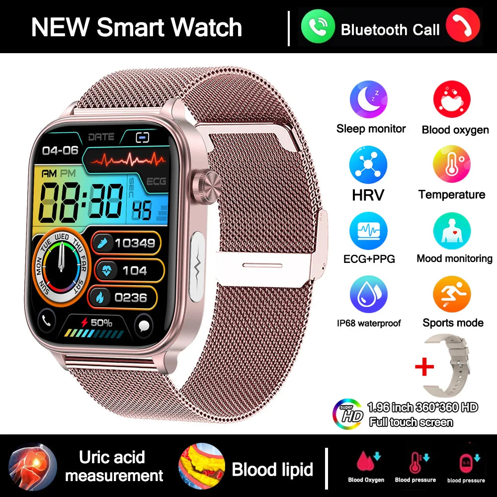 2026 New ECG+PPG Health Smartwatch Men Blood Fat Uric Acid Heart Rate Blood Pressure Bluetooth Call Waterproof Smart Watch Women