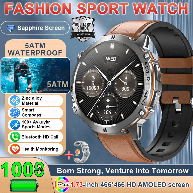 2025 New Military TREX3 1000mAh Battery Smart Watch 1.73-inch Screen 5ATM Waterproof GPS Altimeter Bluetooth Call Men Smartwatch