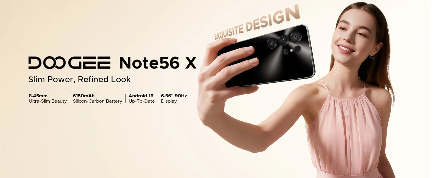 Global Version DOOGEE Note56 X Smartphone Android16 6.56'' Display 24GB RAM(3GB+21GB) 64GB ROM 6150mAh Battery Mobile Phone