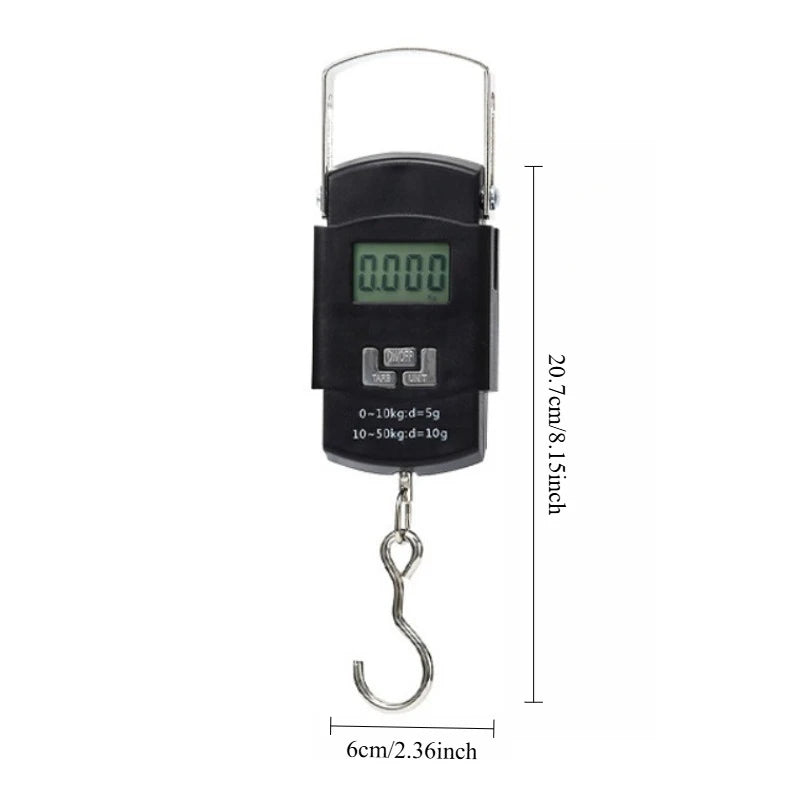 Electronic Kitchen Scale 50kg Capacity, LCD Digital Readout, Compact Hook Scale for Kitchen, Travel and Shipping Use
