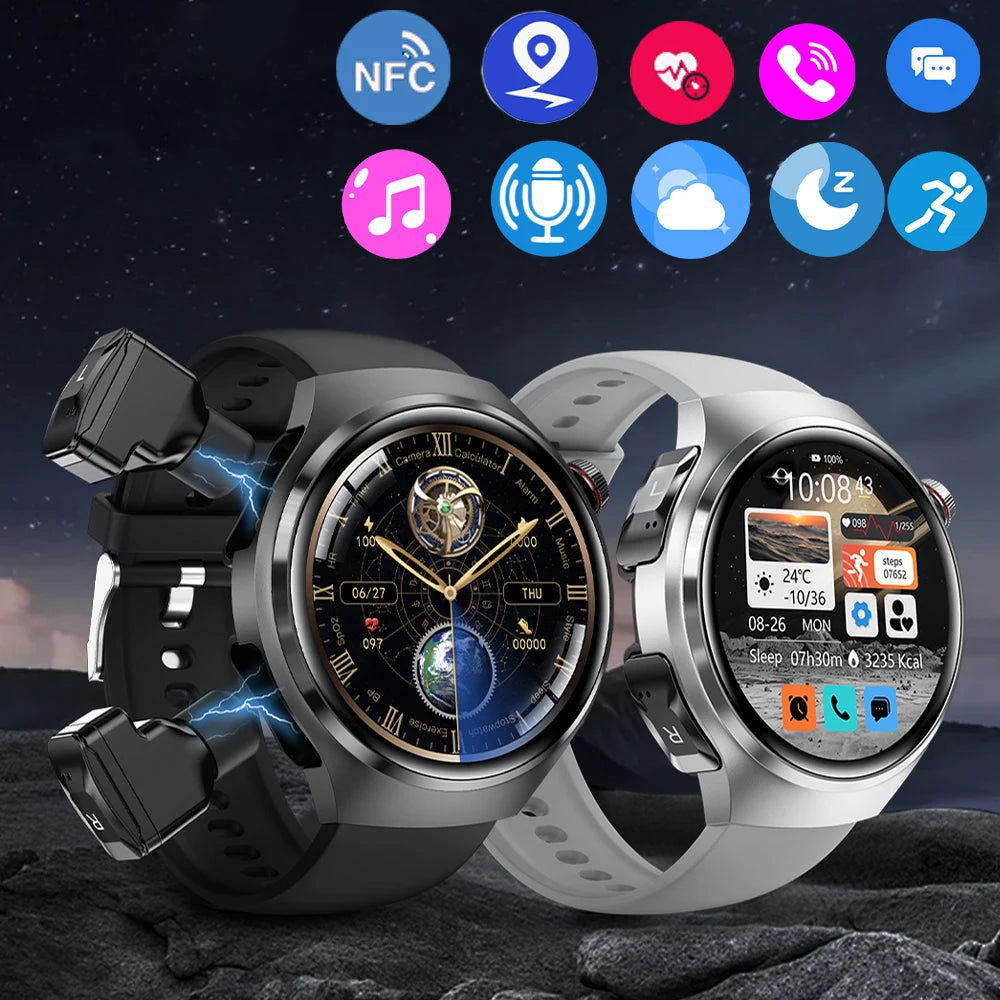 GEJIAN 2025 New TWS 2-in-1 Bluetooth Earphones Smart Watch Heart Rate Monitoring NFC BT call GPS Sports Trajectory Smartwatches