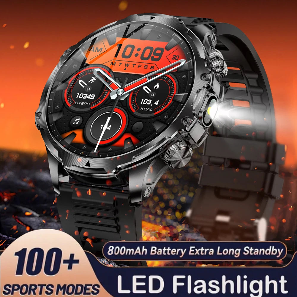 New 1000mah Long Standby AMOLED Smart Watch Men Sports Fitness LED Flashlight 3ATM Waterproof BT Call Smartwatch Men +GiFt
