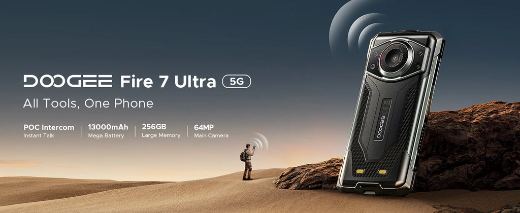 DOOGEE Fire 7 Ultra 5G Rugged Phone 125dB Speaker 13000mAh Battery Support POC 6.6'' Screen 8GB 256GB Android 15 Smartphone