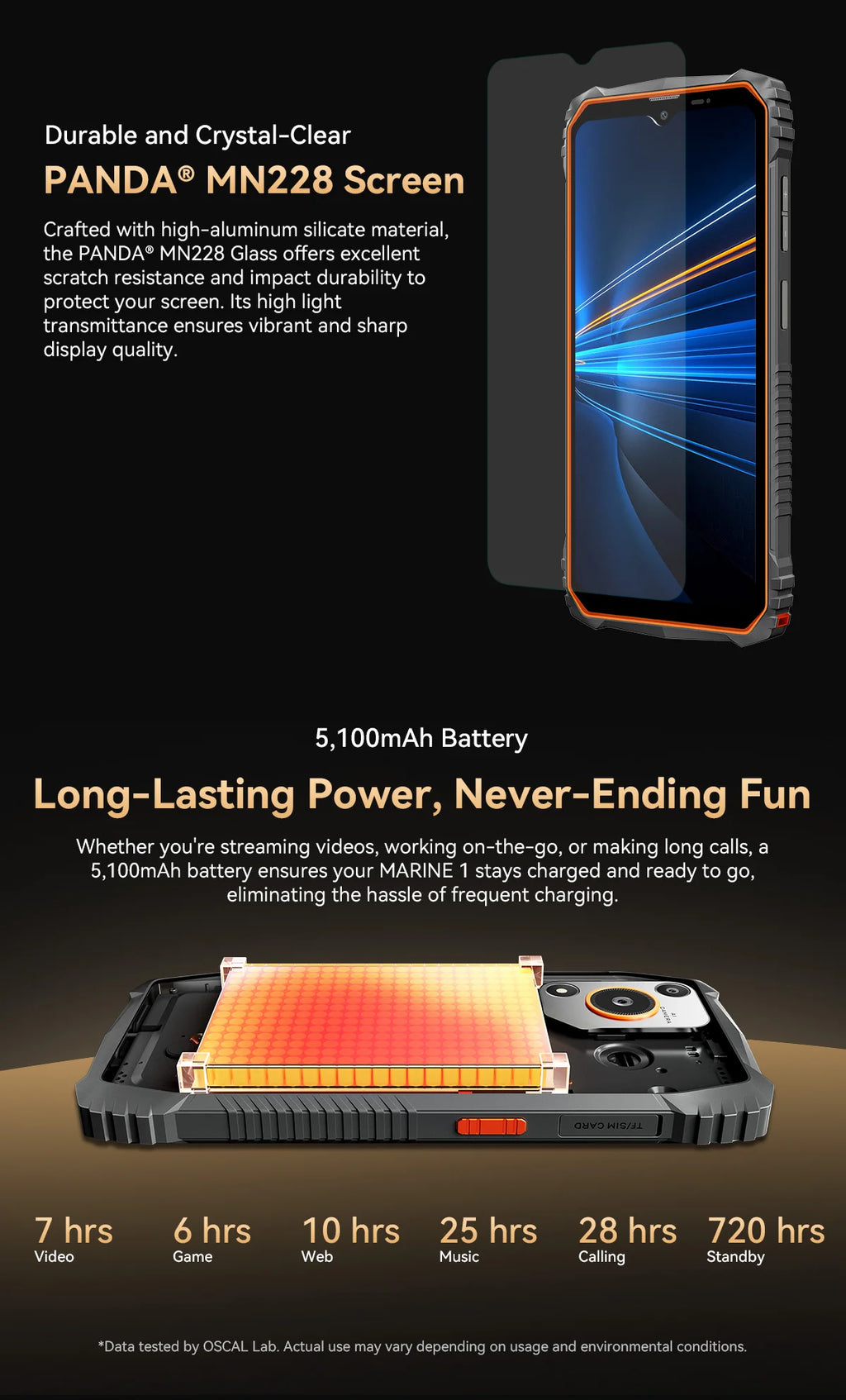 Oscal MARINE 1 Outdoor Smartphone 6.56 inch HD+ Display Unisoc T615 Android 15 Rugged Phone 4GB+128GB, 5100mAh, NFC Mobile Phone