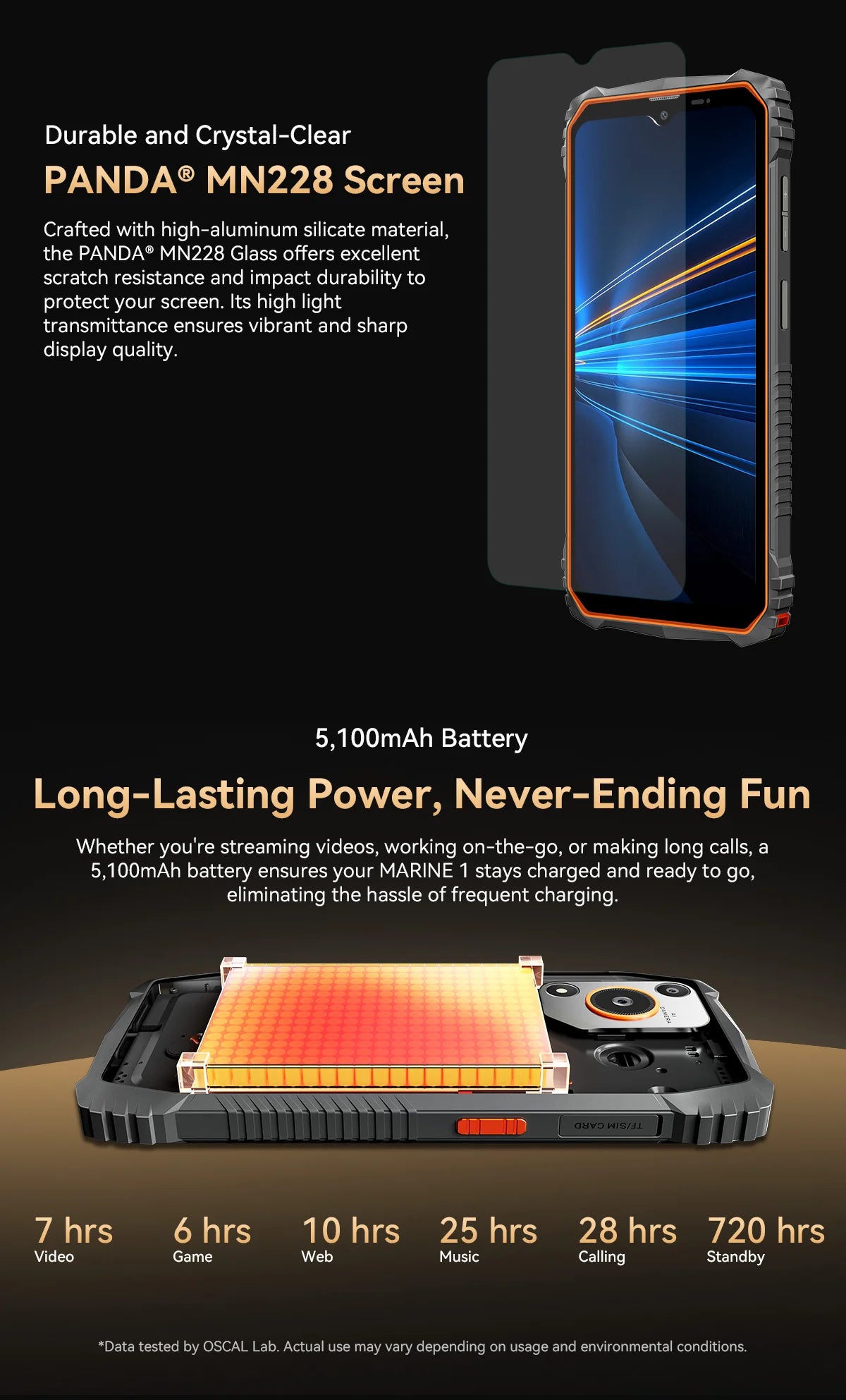 Oscal MARINE 1 Outdoor Smartphone 6.56 inch HD+ Display Unisoc T615 Android 15 Rugged Phone 4GB+128GB, 5100mAh, NFC Mobile Phone