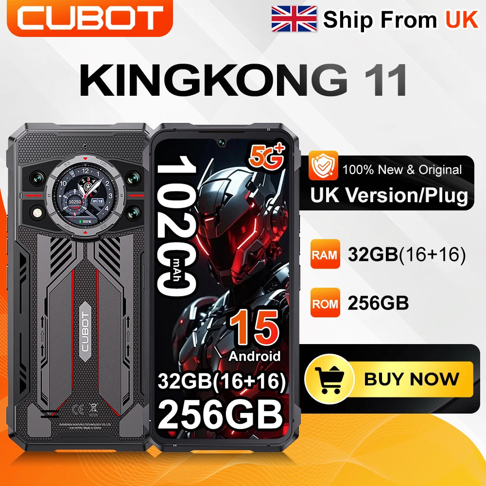 [Ship From UK] Cubot KingKong 11 Rugged Smartphone 5G 10200mAh 32GB(16+16) 256GB 108MP 6.72'' Mobile Phone Android 15 Cellphones