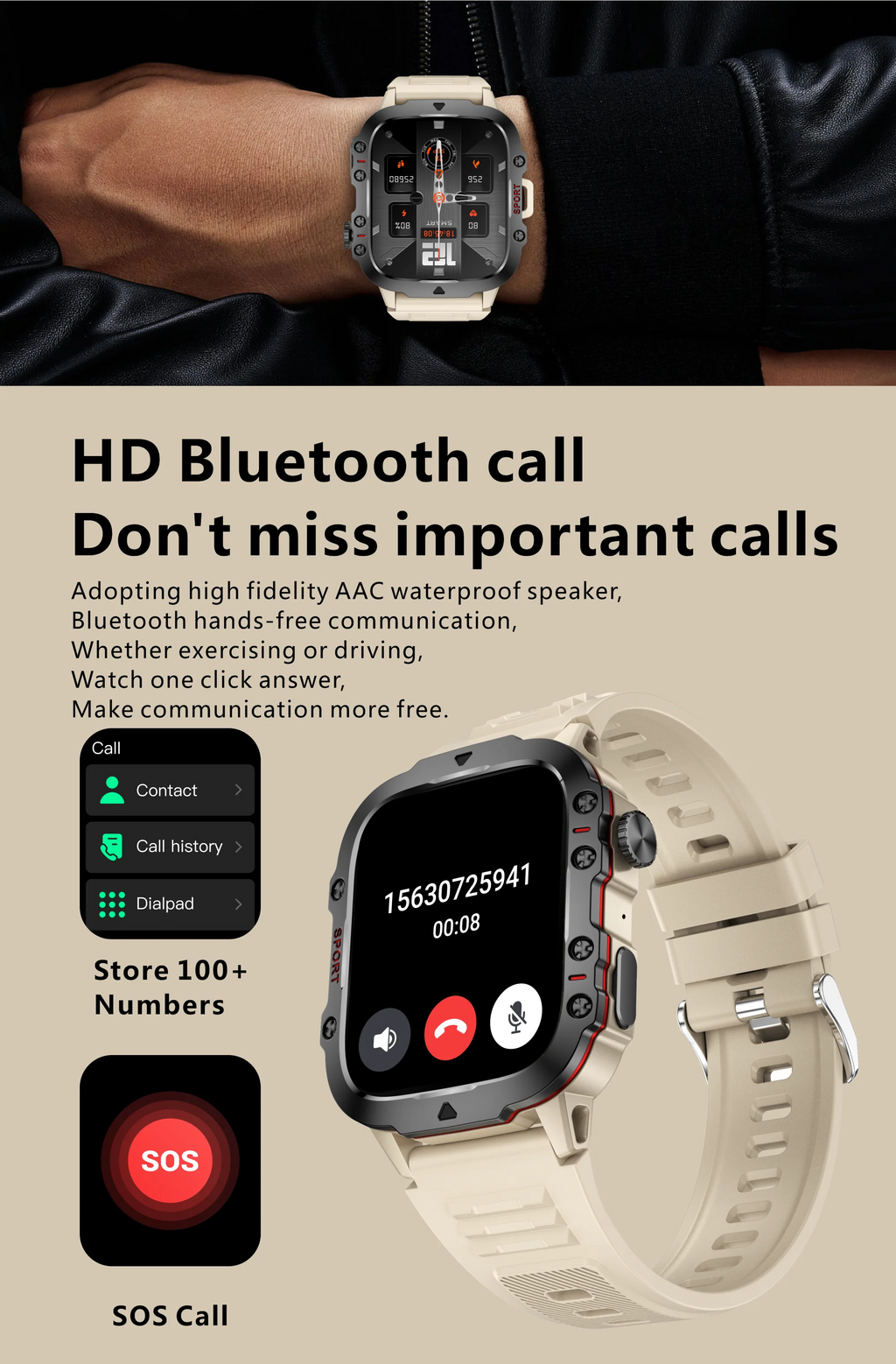 Military GPS Tracker SmartWatch Men 5ATM Outdoor Sports Fitness Tracker Health Monitor 1.96 BT Call Smartwatch For IOS Android