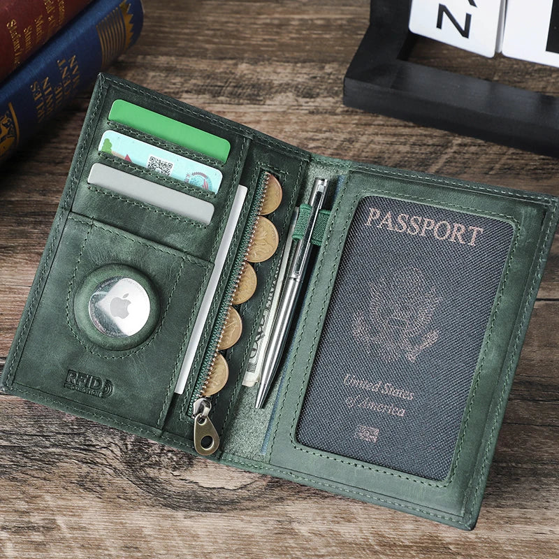 CONTACT'S Genuine Leather Passport Wallet Card Holder Coin Purse AirTag Slot Men Travel Wallet Women‘s Purse Passport Cover Bag