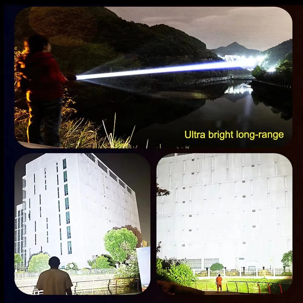 100000LM Super Bright Flashlight Rechargeable LED Torch Long Range Tactical Lamp for Outdoor Waterproof Camping Fishing Lantern