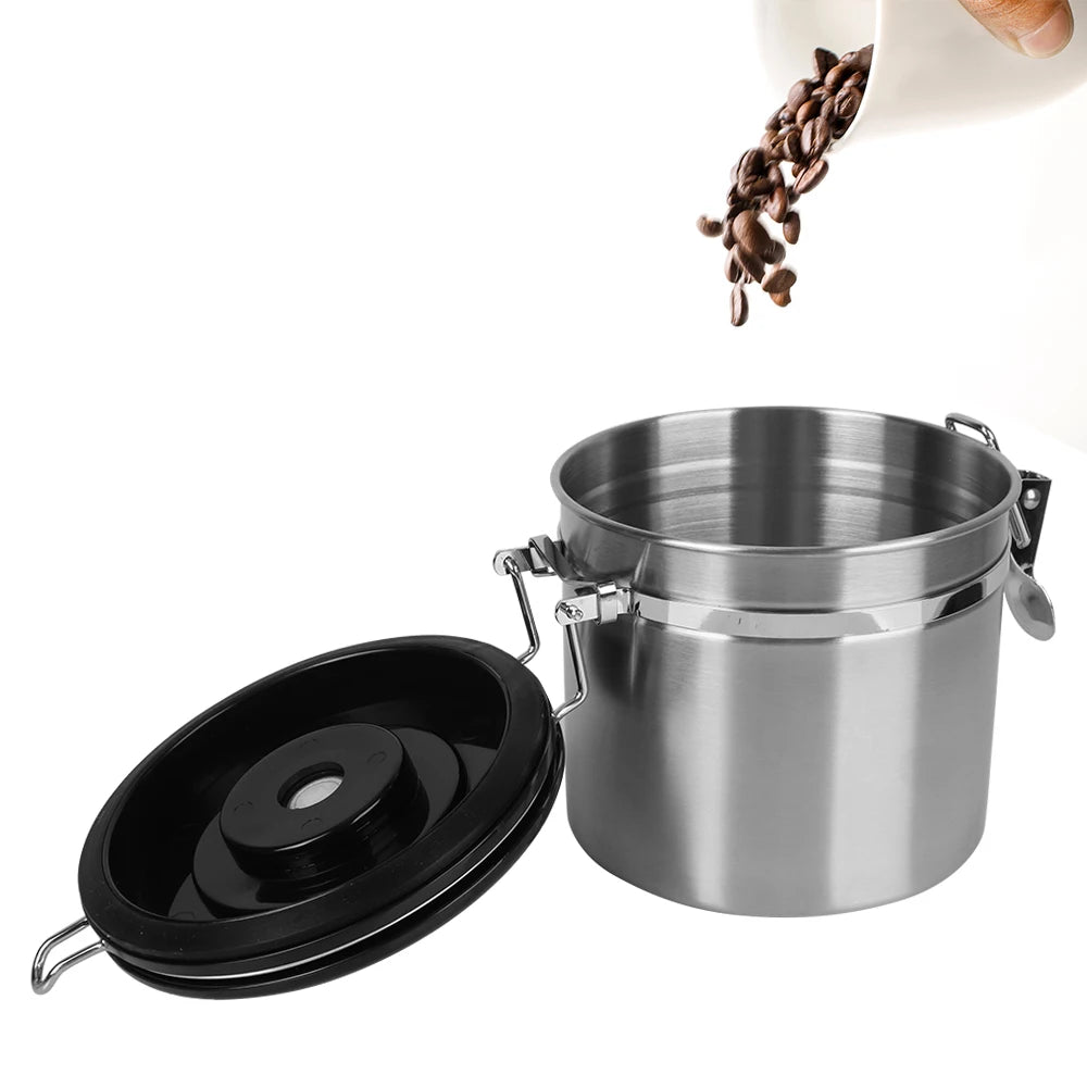Coffeeware Coffee Container with co2 Valve Airtight Lid Preserves Freshness Stainless Steel For Coffee Beans Storage Canister