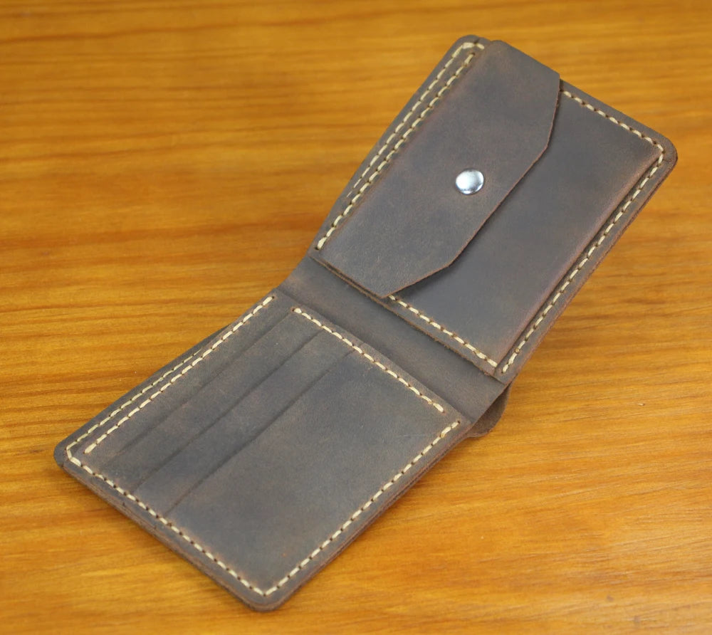 Luxury Handmade Genuine Leather Men Wallet Bifold Purse Male Wallets Short Money Clip Vintage Leather Money Bag with zip pocket