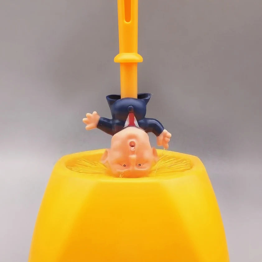 Funny Yellow Hair Cartoon Toilet Brush with Holder | Creative Bathroom Cleaner | Unique Gag Gift for Adults, Friends, Party Fun