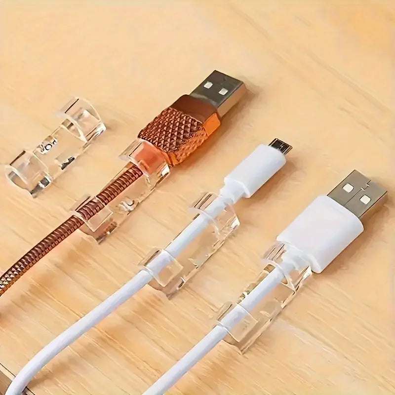 Clear Plastic Cable Clips - Transparent Wire Organizers for Wall & Desk Cable Management, Adhesive Cord Holders