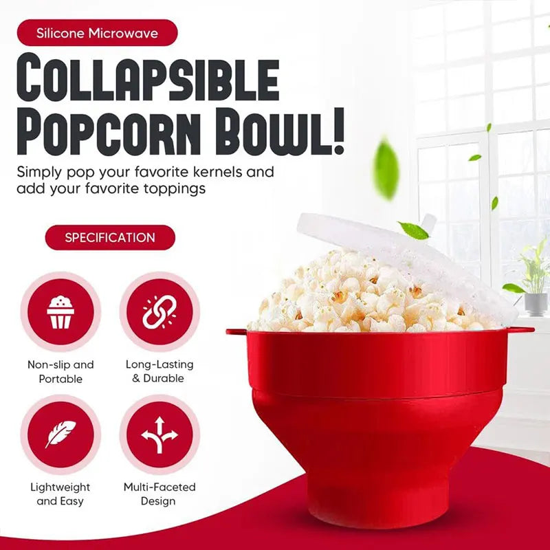 Silicone Microwave Popcorn Popper BPA Free Collapsible Popcorn Bowl Microwavable Pop Corn Maker with Lid Dishwasher Safe
