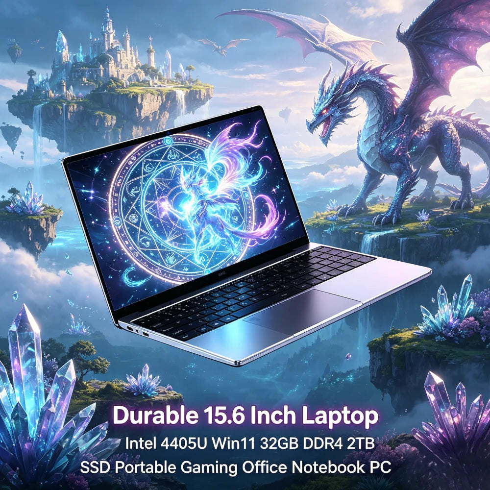 Durable 15.6 Inch Laptop Intel 4405U Win11 32GB DDR4 2TB SSD Portable Gaming Office Notebook PC