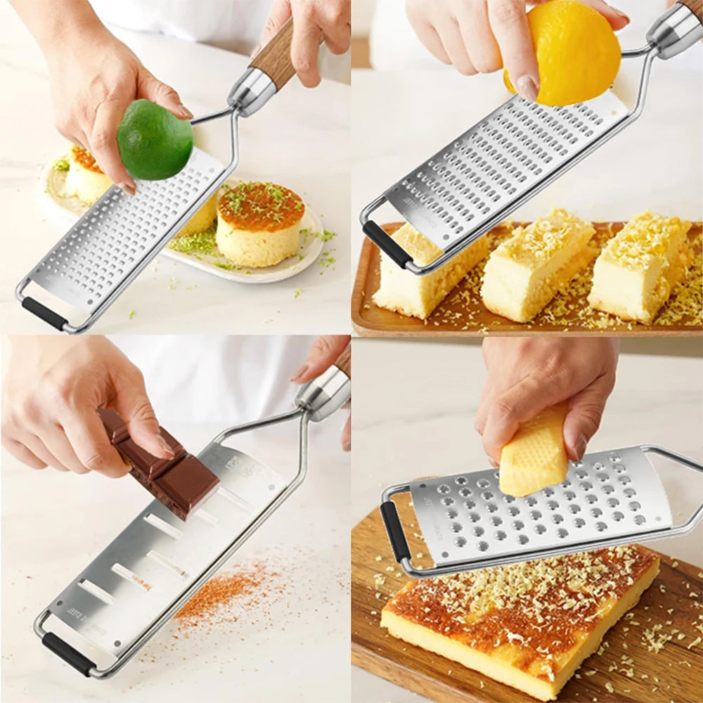 LMETJMA Cheese Grater with Natural Wood Lemon Handle Stainless Steel Zester Grater Kitchen Citrus Zester Tool For Ginger JT259