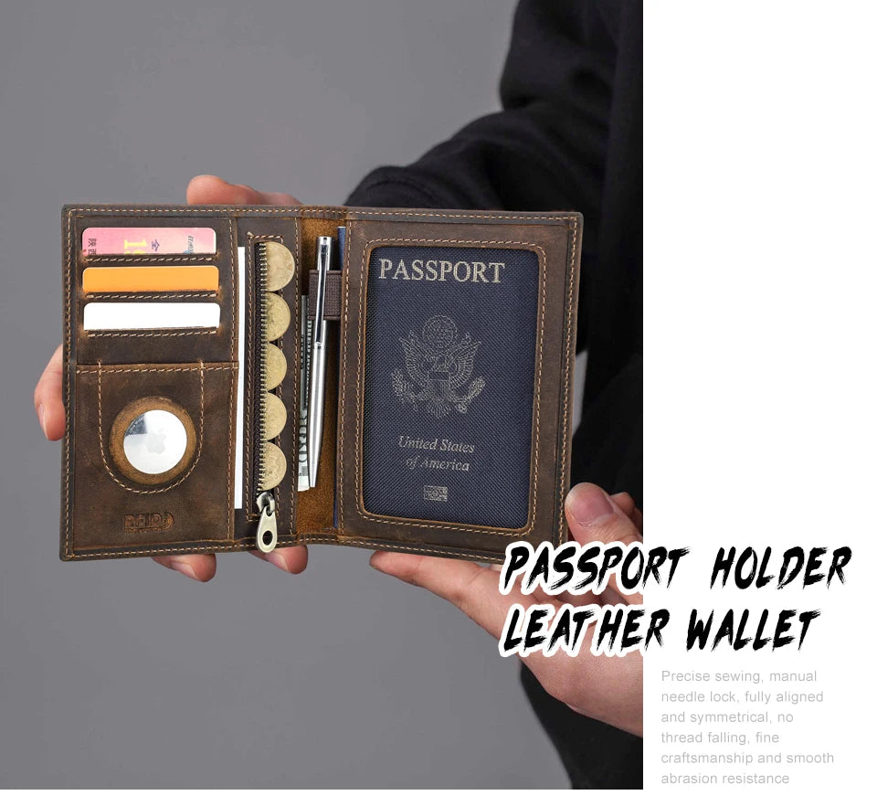 CONTACT'S Genuine Leather Passport Wallet Card Holder Coin Purse AirTag Slot Men Travel Wallet Women‘s Purse Passport Cover Bag
