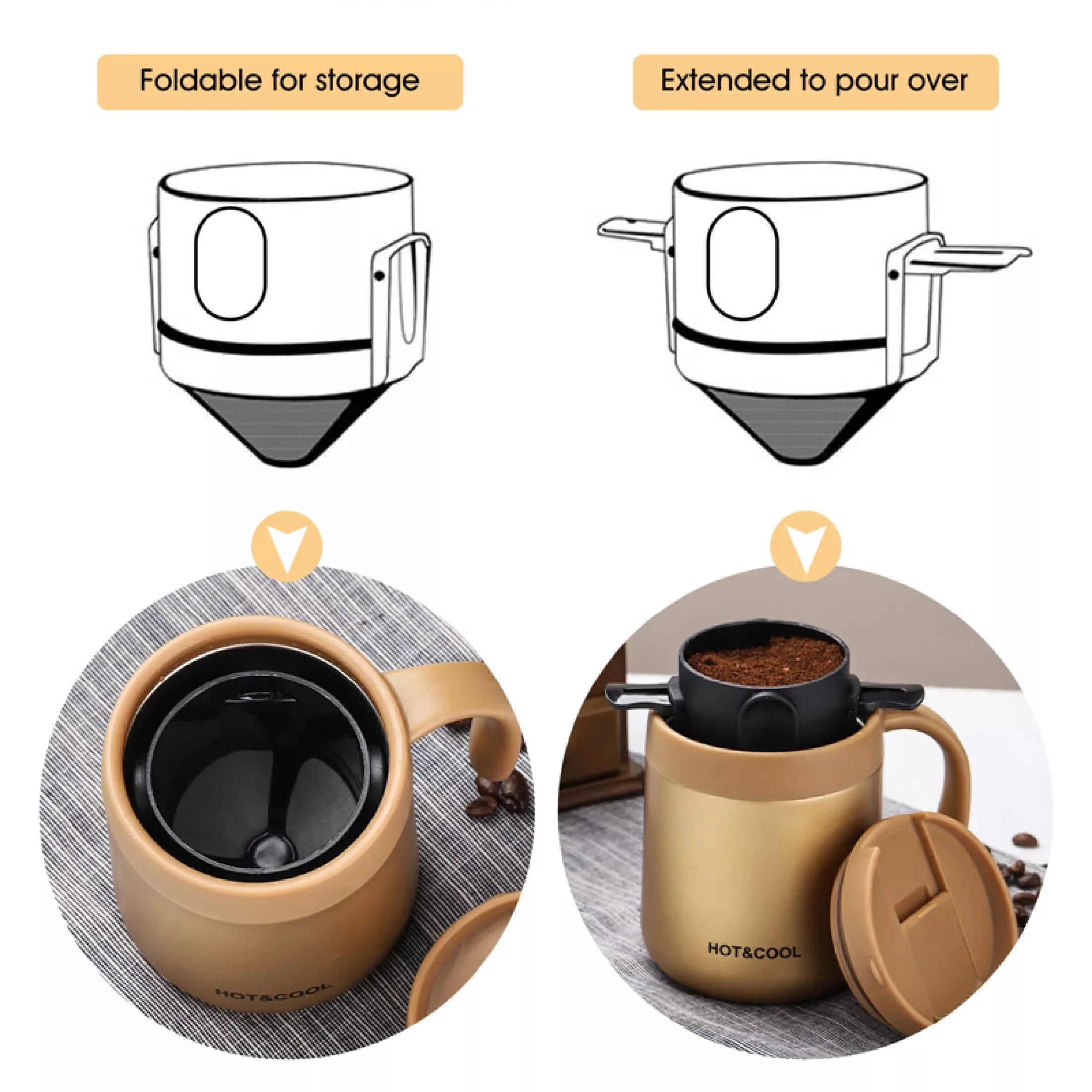 304 Stainless Steel Portable Coffee Filter Drip Coffee Tea Holder Reusable Mug Coffee Dripper Tea Cup Set Coffee Pot Coffeeware