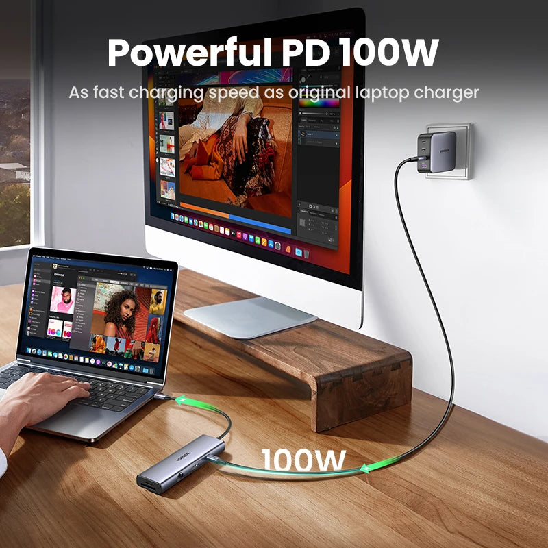 UGREEN USB-C HUB to 4K60Hz HDMI RJ45 Gigabit PD100W SD&TF USB3.0 5Gbps Splitter for MacBook Laptop Accessories Docking Station