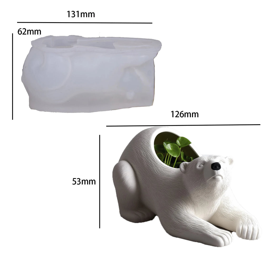 Polar Bear Silicone Mold Bear Flowerpot Molds Succulent Flowerpot Clay Cement Plaster Molds Home Garden Flower Pots Mould