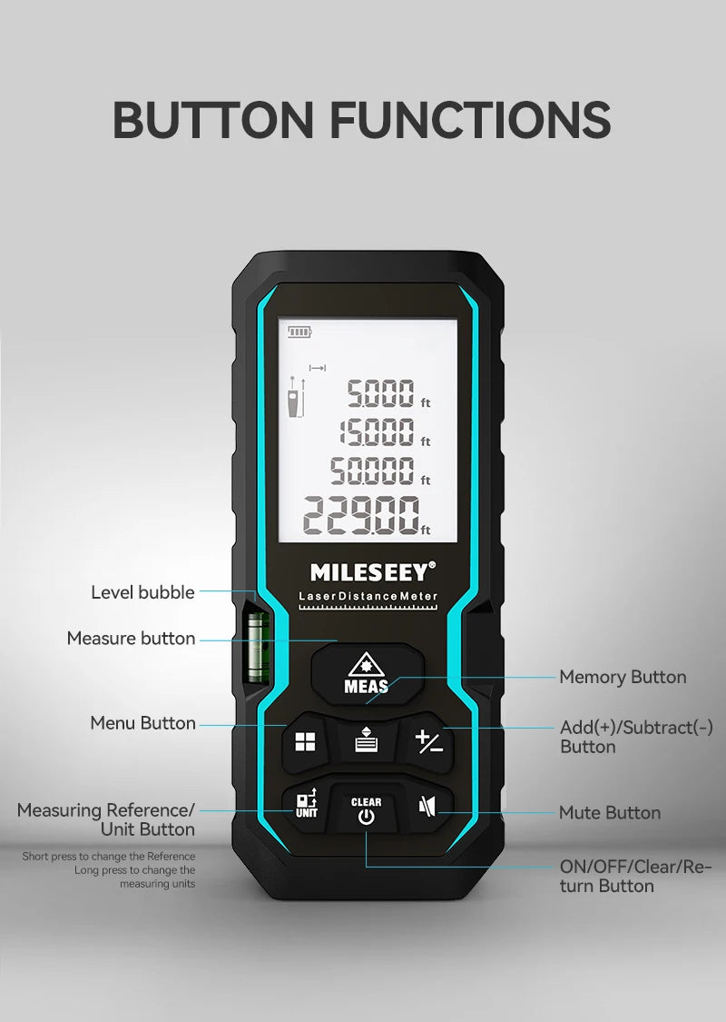 Mileseey S6 Laser Distance Meter 40m/120m, Rangefinder with Level Bubble , LCD Display with Backlit, Measure Tools for Home