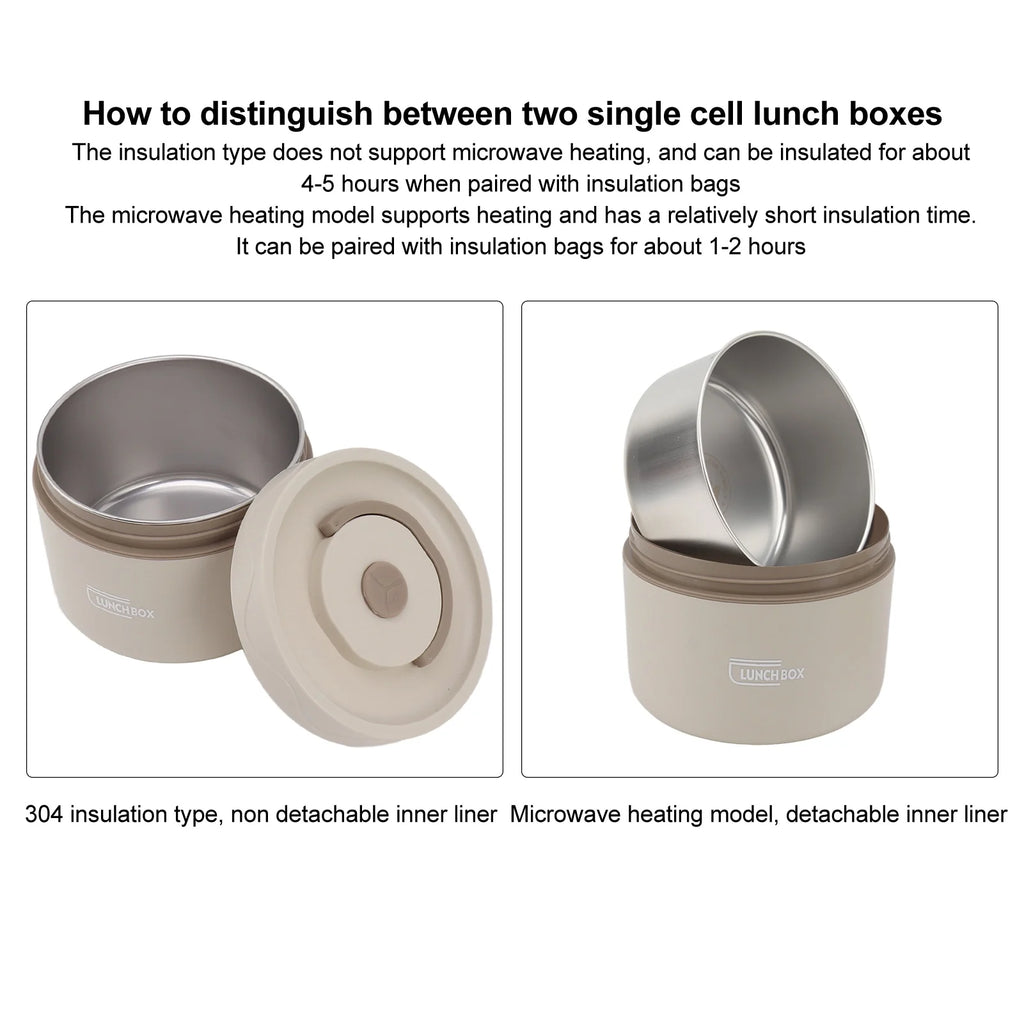 550ml Stainless Steel Insulated Bento Lunch Box Stackable 2 Tier Round Bento Lunch Box Stainless Steel Leakproof Food Container