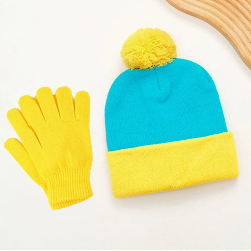 2pcs Cosplay Funny Beanie Hat and Gloves,Character Park Winter Warm Knit Hat Winter Christmas Costume Accessories for New Years
