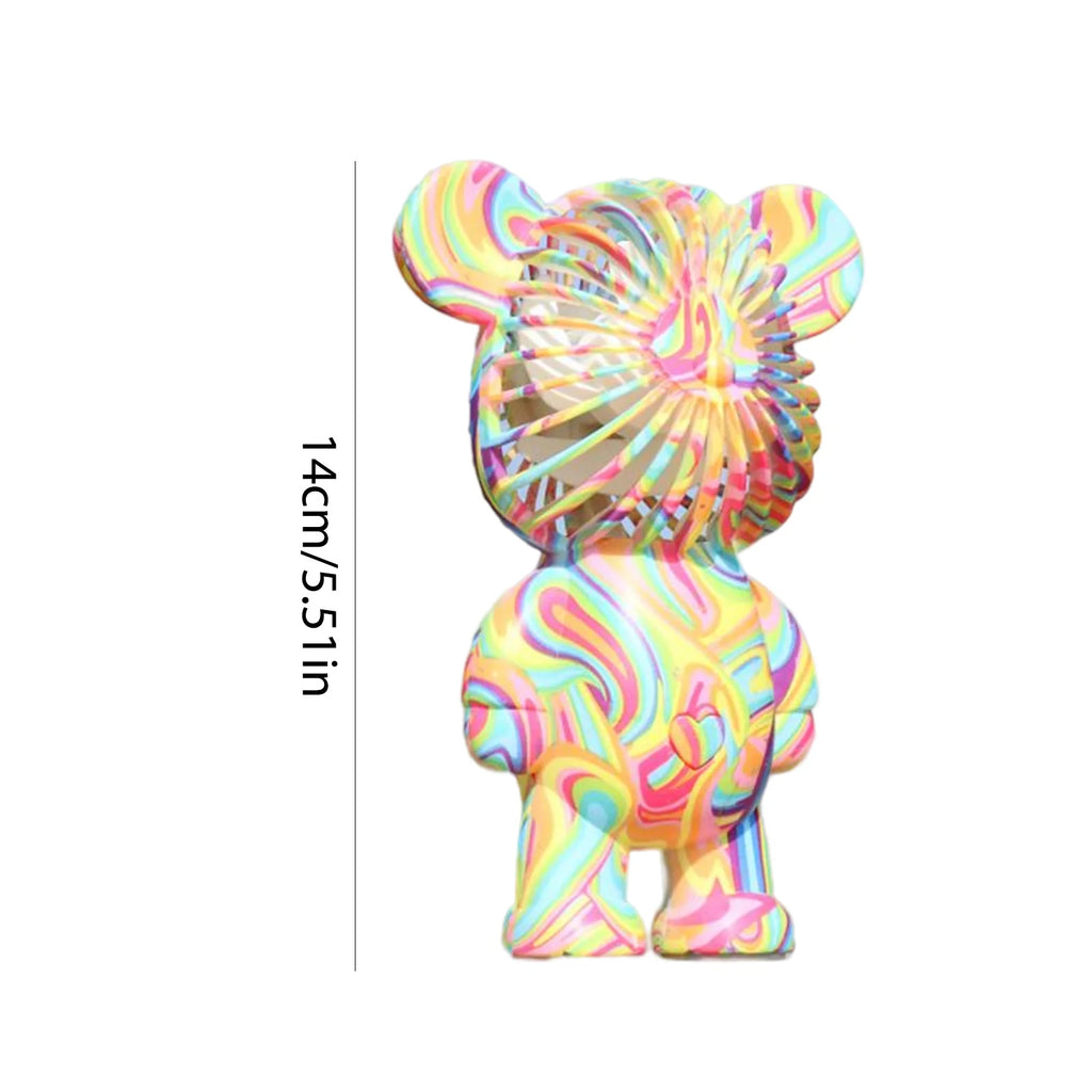 Graffiti Bear Electric Fan USB Rechargeable Desktop Fan Electroplating Gradient 3-speed for Camping Outdoor Travel
