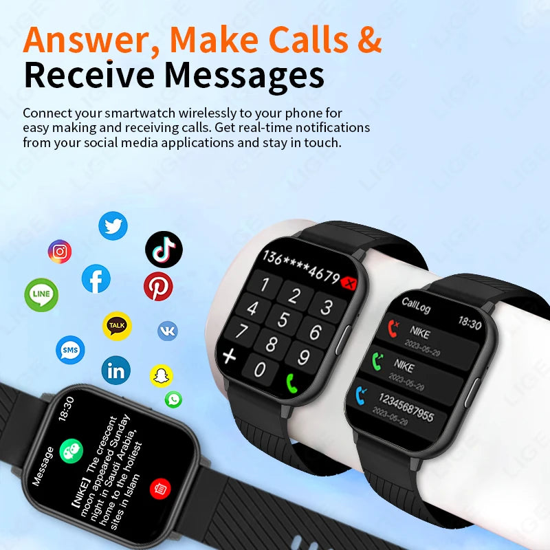 LIGE 2025 Smart Watch Men Full Touch IP67 Waterproof Alarm Clock Heart Rate Health Monitor Lady Gift Sports Fitness Smartwatches