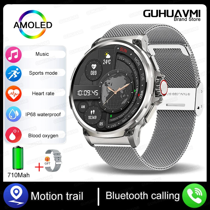 2026 New 1.85-inch ultra AMOLED smartwatch, GPS track, HD Bluetooth call; 710 mah large battery 400+ dial, suitable High end men