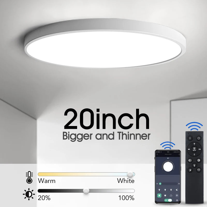 0.9 Inch Ultra-thin Smart LED Ceiling Light Pendant 24W 28W 38W 48W AC85V-265V Indoor Home Decorative Fixtures Remote Control