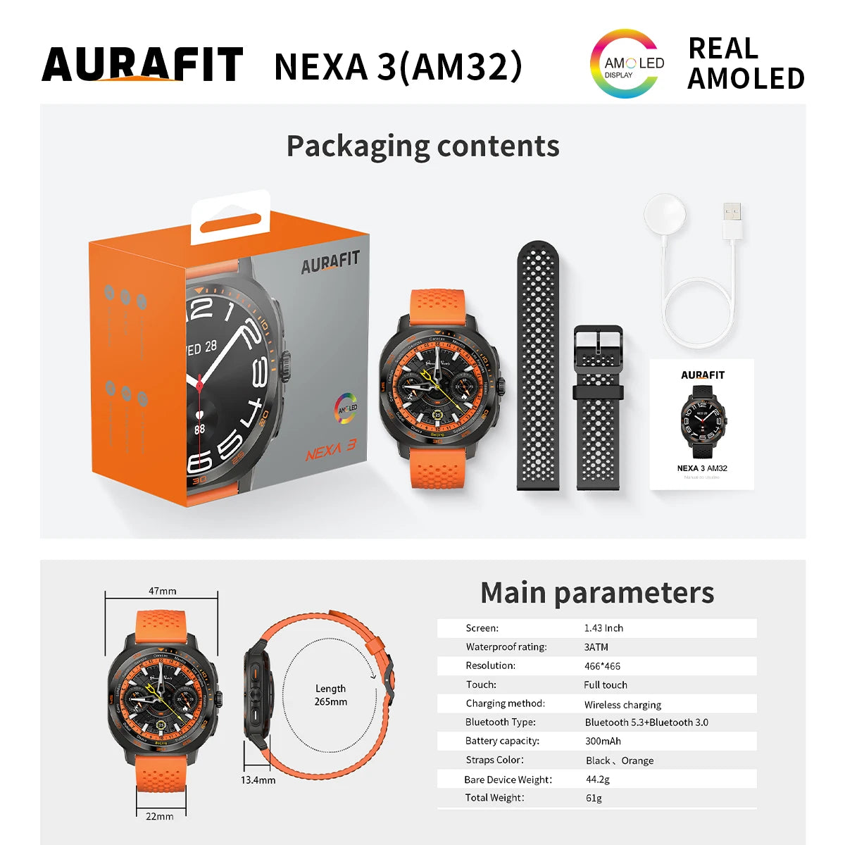 AURAFIT AM32 Custom Watch Wallpaper Smartwatch Call/Message Alerts Wireless Calls Sports Watch