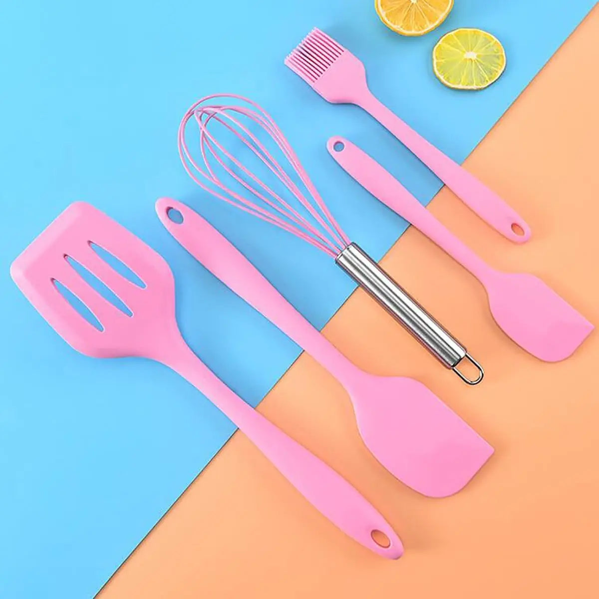 5 Pieces Cooking Utensils Silicone Baking Set Cooking Utensils Rubber Kitchen Utensils Baking Cooking Mixing Tools
