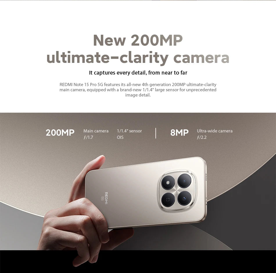 Global Version Redmi Note 15 Pro 5G Dimensity 7400-Ultra Smartphone 6580mAh 45W Battery 200MP OIS Main Camera Xiaomi Cellphone