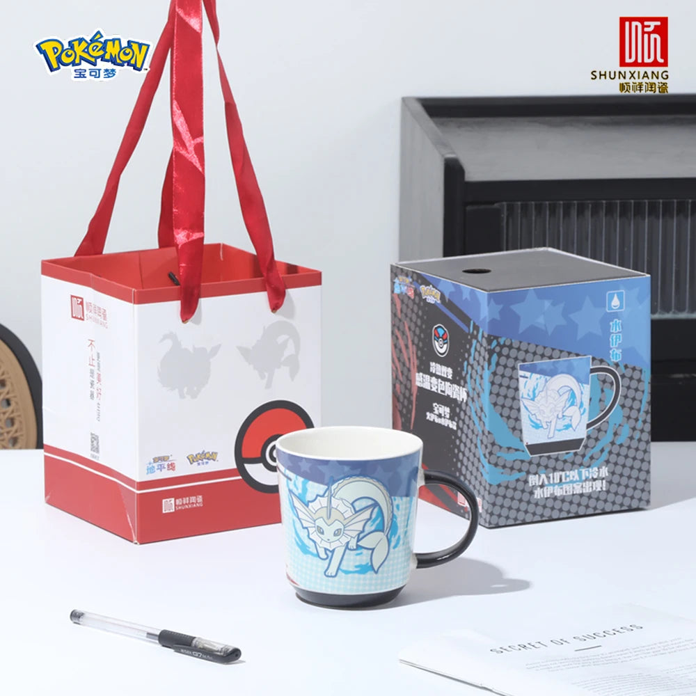 SHUNXIANG Pokémon Ceramic Mug Eevee Color Changing Mug Cartoon Vaporeon & Flareon Coffee Milk Cups Tea Cups Drinkware Gifts