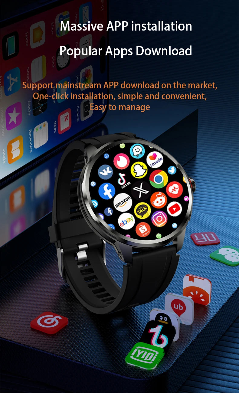 H99 Smart Watch 5G LTE Android 10.0 with 190° Rotary Camera Insert Sim Card Google Play App Download GPS WiFi Heart Rate Tracker
