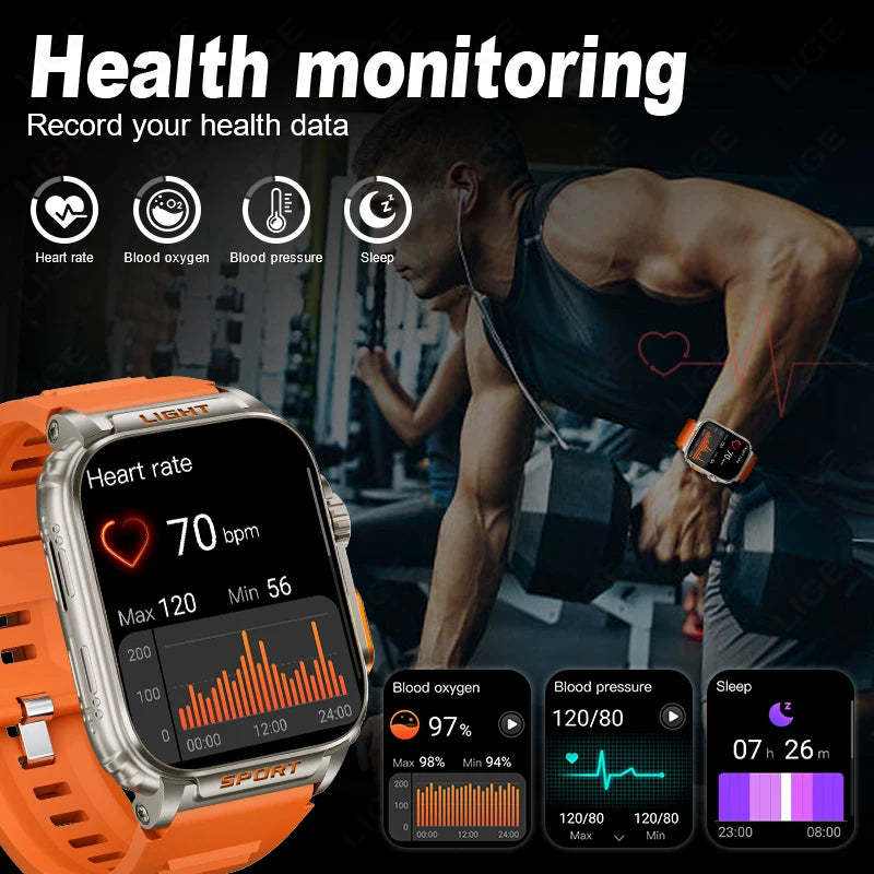 LIGE New 1.91 inch Super Ultra Watch Bluetooth Smart Call Men's Watch Tracker Blood Pressure Heart Rate Monitor Sport Smartwatch
