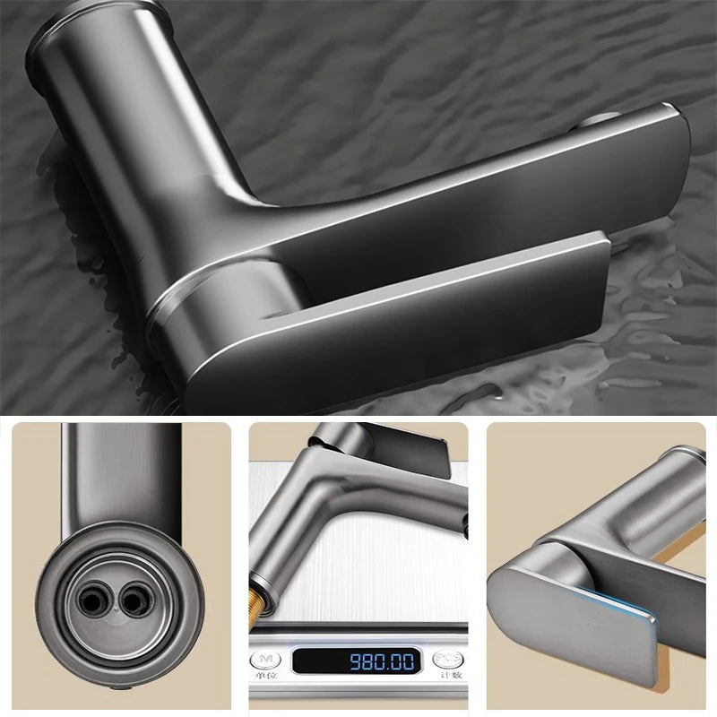 Black Basin Faucet Thickened Stainless Steel Bathroom Hot and Cold Mixer Faucets Vanity Bathroom Sink Faucets