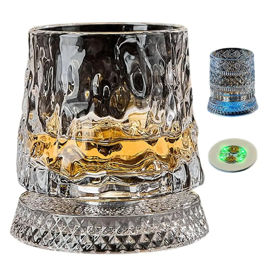 1set 260ML Rotating Whiskey Glass Creative Crystal Premium Beer Cup Str Relief Liquor Cup With Base Straight Drink Mold Wine Gla